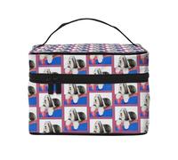 Bolsa de Maquillaje, Bolsa de cosméticos Grande, Bolsa de Viaje portátil, Impermeable de Cuero para Mujeres y niñas,Collie_Barbudo