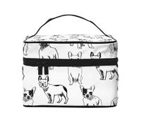 Bolsa de Maquillaje, Bolsa de cosméticos Grande, Bolsa de Viaje portátil, Impermeable de Cuero para Mujeres y niñas,Bulldog francés