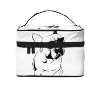 Bolsa de Maquillaje, Bolsa de cosméticos Grande, Bolsa de Viaje portátil, Impermeable de Cuero para Mujeres y niñas,Bulldog francés