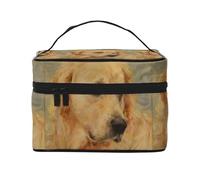 Bolsa de Maquillaje, Bolsa de cosméticos Grande, Bolsa de Viaje portátil, Impermeable de Cuero para Mujeres y niñas,Golden Retriever Impreso