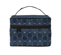 Bolsa de Maquillaje, Bolsa de cosméticos Grande, Bolsa de Viaje portátil, Impermeable de Cuero para Mujeres y niñas,Sashiko Tobi Asa No Ha Hojas de cáñamo dispersas