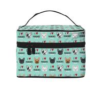 Bolsa de Maquillaje, Bolsa de cosméticos Grande, Bolsa de Viaje portátil, Impermeable de Cuero para Mujeres y niñas,Perro Frenchie Me encantan los Bulldogs franceses Frenchie Face Aqua