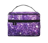 Bolsa de Maquillaje, Bolsa de cosméticos Grande, Bolsa de Viaje portátil, Impermeable de Cuero para Mujeres y niñas,Hermoso Brillo Morado