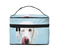 Bolsa de Maquillaje, Bolsa de cosméticos Grande, Bolsa de Viaje portátil, Impermeable de Cuero para Mujeres y niñas,Labrador Divertido
