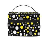 Bolsa de Maquillaje, Bolsa de cosméticos Grande, Bolsa de Viaje portátil, Impermeable de Cuero para Mujeres y niñas,Amarillo Blanco Lunares Negros