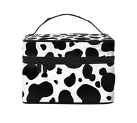 Bolsa de Maquillaje, Bolsa de cosméticos Grande, Bolsa de Viaje portátil, Impermeable de Cuero para Mujeres y niñas,Impresión de Vaca lechera de Cuero de Vaca