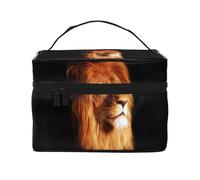Bolsa de Maquillaje, Bolsa de cosméticos Grande, Bolsa de Viaje portátil, Impermeable de Cuero para Mujeres y niñas,Cara de león Enojado