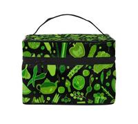 Bolsa de Maquillaje, Bolsa de cosméticos Grande, Bolsa de Viaje portátil, Impermeable de Cuero para Mujeres y niñas,Patrón de Verduras Verdes