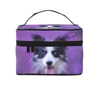 Bolsa de Maquillaje, Bolsa de cosméticos Grande, Bolsa de Viaje portátil, Impermeable de Cuero para Mujeres y niñas,Hermoso Cachorro Border Collie