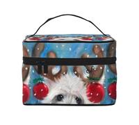 Bolsa de Maquillaje, Bolsa de cosméticos Grande, Bolsa de Viaje portátil, Impermeable de Cuero para Mujeres y niñas,West Highland White Terrier Perro Ciervo