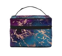 Bolsa de Maquillaje, Bolsa de cosméticos Grande, Bolsa de Viaje portátil, Impermeable de Cuero para Mujeres y niñas,Marble Luxe Decor Morado Oscuro y Verde Azulado con Dorado