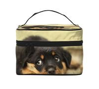 Bolsa de Maquillaje, Bolsa de cosméticos Grande, Bolsa de Viaje portátil, Impermeable de Cuero para Mujeres y niñas,Perros Rottweiler Perros Lindos Cachorros Mascotas Pequeños