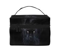 Bolsa de Maquillaje, Bolsa de cosméticos Grande, Bolsa de Viaje portátil, Impermeable de Cuero para Mujeres y niñas,Pantera con Ojos Azules