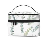 Bolsa de Maquillaje, Bolsa de cosméticos Grande, Bolsa de Viaje portátil, Impermeable de Cuero para Mujeres y niñas,Ramita Verde Natural Blanca Impresa
