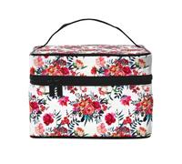 Bolsa de Maquillaje, Bolsa de cosméticos Grande, Bolsa de Viaje portátil, Impermeable de Cuero para Mujeres y niñas,Ramos Florales Brillantes y Elegantes de Color Rojo Azul Marino