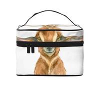 Bolsa de Maquillaje, Bolsa de cosméticos Grande, Bolsa de Viaje portátil, Impermeable de Cuero para Mujeres y niñas,Cabra Animal de Granja Impresa