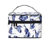 Bolsa de Maquillaje, Bolsa de cosméticos Grande, Bolsa de Viaje portátil, Impermeable de Cuero para Mujeres y niñas,Blues Saxofón Piano Violonchelo Bajo
