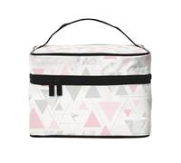 Bolsa de Maquillaje, Bolsa de cosméticos Grande, Bolsa de Viaje portátil, Impermeable de Cuero para Mujeres y niñas,Mármol Triángulo Geométrico Plata Gris Rosa