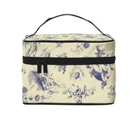 Bolsa de Maquillaje, Bolsa de cosméticos Grande, Bolsa de Viaje portátil, Impermeable de Cuero para Mujeres y niñas,Patrón de querubín del país francés de Toile Azul