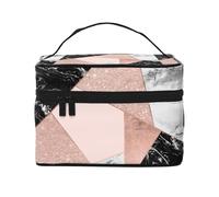 Bolsa de Maquillaje, Bolsa de cosméticos Grande, Bolsa de Viaje portátil, Impermeable de Cuero para Mujeres y niñas,Rosa Oro Brillo Negro Blanco Mármol Geométrico