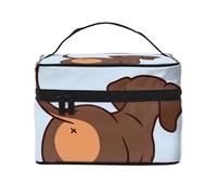 Bolsa de Maquillaje, Bolsa de cosméticos Grande, Bolsa de Viaje portátil, Impermeable de Cuero para Mujeres y niñas,Lindo Perro Salchicha