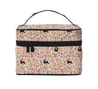 Bolsa de Maquillaje, Bolsa de cosméticos Grande, Bolsa de Viaje portátil, Impermeable de Cuero para Mujeres y niñas,Shiba Inu Perros Perros Mixtos De Sésamo Rojo Negro Y Fuego