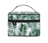 Bolsa de Maquillaje, Bolsa de cosméticos Grande, Bolsa de Viaje portátil, Impermeable de Cuero para Mujeres y niñas,Selva Tropical, Patrón Sin Costuras con Hojas De Palma