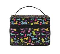 Bolsa de Maquillaje, Bolsa de cosméticos Grande, Bolsa de Viaje portátil, Impermeable de Cuero para Mujeres y niñas,Teckel Dackel Hund Cachorro Colorido Amor Perro Feliz Perro Criaturas