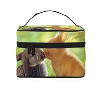 Bolsa de Maquillaje, Bolsa de cosméticos Grande, Bolsa de Viaje portátil, Impermeable de Cuero para Mujeres y niñas,Conejo Amor Impreso