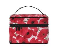 Bolsa de Maquillaje, Bolsa de cosméticos Grande, Bolsa de Viaje portátil, Impermeable de Cuero para Mujeres y niñas,Rojo Amapola