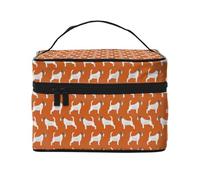 Bolsa de Maquillaje, Bolsa de cosméticos Grande, Bolsa de Viaje portátil, Impermeable de Cuero para Mujeres y niñas,Jack Russell Terriers Naranja Lindo Perro Jack Russells