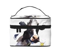 Bolsa de Maquillaje, Bolsa de cosméticos Grande, Bolsa de Viaje portátil, Impermeable de Cuero para Mujeres y niñas,Vaca con una Flor de Margarita