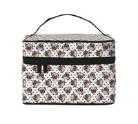 Bolsa de Maquillaje, Bolsa de cosméticos Grande, Bolsa de Viaje portátil, Impermeable de Cuero para Mujeres y niñas,Happy Pugs Corazones Negros Raza De Perro Lindo Pug