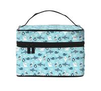 Bolsa de Maquillaje, Bolsa de cosméticos Grande, Bolsa de Viaje portátil, Impermeable de Cuero para Mujeres y niñas,Vida Marina Animales Foca Tiburón Ballena Pingüino Y