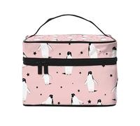 Bolsa de Maquillaje, Bolsa de cosméticos Grande, Bolsa de Viaje portátil, Impermeable de Cuero para Mujeres y niñas,Pingüinos Estrellas Ave Marina