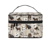 Bolsa de Maquillaje, Bolsa de cosméticos Grande, Bolsa de Viaje portátil, Impermeable de Cuero para Mujeres y niñas,Patrón de Caballo