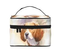 Bolsa de Maquillaje, Bolsa de cosméticos Grande, Bolsa de Viaje portátil, Impermeable de Cuero para Mujeres y niñas,Cabeza de Beagle Acuarela