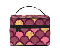 Bolsa de Maquillaje, Bolsa de cosméticos Grande, Bolsa de Viaje portátil, Impermeable de Cuero para Mujeres y niñas,Escama de pez con Brillo Dorado