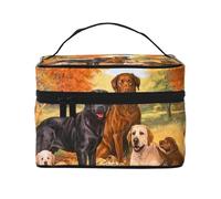 Bolsa de Maquillaje, Bolsa de cosméticos Grande, Bolsa de Viaje portátil, Impermeable de Cuero para Mujeres y niñas,Otoño Labrador Lab Golden Retriever Perro Agradeciendo