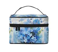 Bolsa de Maquillaje, Bolsa de cosméticos Grande, Bolsa de Viaje portátil, Impermeable de Cuero para Mujeres y niñas,Acuarela No me Olvides Flores
