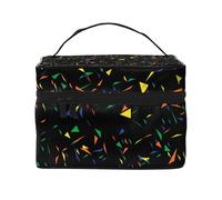 Bolsa de Maquillaje, Bolsa de cosméticos Grande, Bolsa de Viaje portátil, Impermeable de Cuero para Mujeres y niñas,Imprimir Triángulos Abstracto Confeti