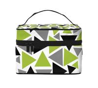 Bolsa de Maquillaje, Bolsa de cosméticos Grande, Bolsa de Viaje portátil, Impermeable de Cuero para Mujeres y niñas,Triángulos Aleatorios Verde Lima Gris Negro sobre Blanco