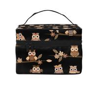 Bolsa de Maquillaje, Bolsa de cosméticos Grande, Bolsa de Viaje portátil, Impermeable de Cuero para Mujeres y niñas,Lindos búhos Marrones de Dibujos Animados
