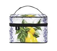 Bolsa de Maquillaje, Bolsa de cosméticos Grande, Bolsa de Viaje portátil, Impermeable de Cuero para Mujeres y niñas,Limones Toile