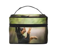 Bolsa de Maquillaje, Bolsa de cosméticos Grande, Bolsa de Viaje portátil, Impermeable de Cuero para Mujeres y niñas,Rottweiler Bosque Mascotas Cachorro Perros Bokeh