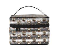 Bolsa de Maquillaje, Bolsa de cosméticos Grande, Bolsa de Viaje portátil, Impermeable de Cuero para Mujeres y niñas,Pastor Alemán Rayas Negras con Gafas