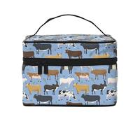 Bolsa de Maquillaje, Bolsa de cosméticos Grande, Bolsa de Viaje portátil, Impermeable de Cuero para Mujeres y niñas,Conjunto de toros y Vacas Animales de Granja Ganado mamífero