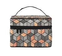 Bolsa de Maquillaje, Bolsa de cosméticos Grande, Bolsa de Viaje portátil, Impermeable de Cuero para Mujeres y niñas,Cubos De Hormigón Y Cobre