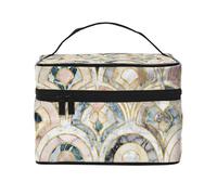 Bolsa de Maquillaje, Bolsa de cosméticos Grande, Bolsa de Viaje portátil, Impermeable de Cuero para Mujeres y niñas,Azulejos Art Déco de mármol con patrón de Pasteles Suaves