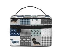 Bolsa de Maquillaje, Bolsa de cosméticos Grande, Bolsa de Viaje portátil, Impermeable de Cuero para Mujeres y niñas,Dachshund Mascota Raza de Perro Silueta Negro y Fuego